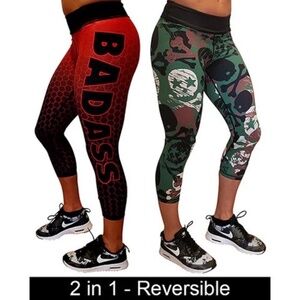 CVG Constantly Varied Gear Camo Skulls Badass 2-in-1 Reversible Capri Leggings